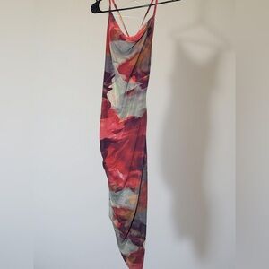 Vibrant Red and Pink Halter Dress